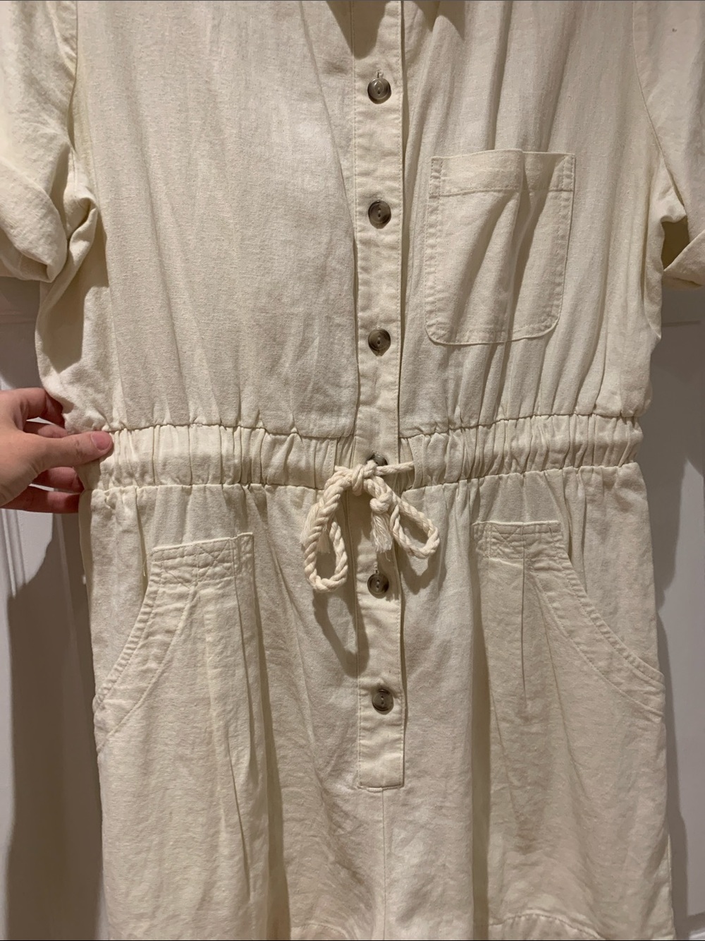 Universal Thread Cream Short-Sleeve Drawstring Romper - Picture 3 of 14